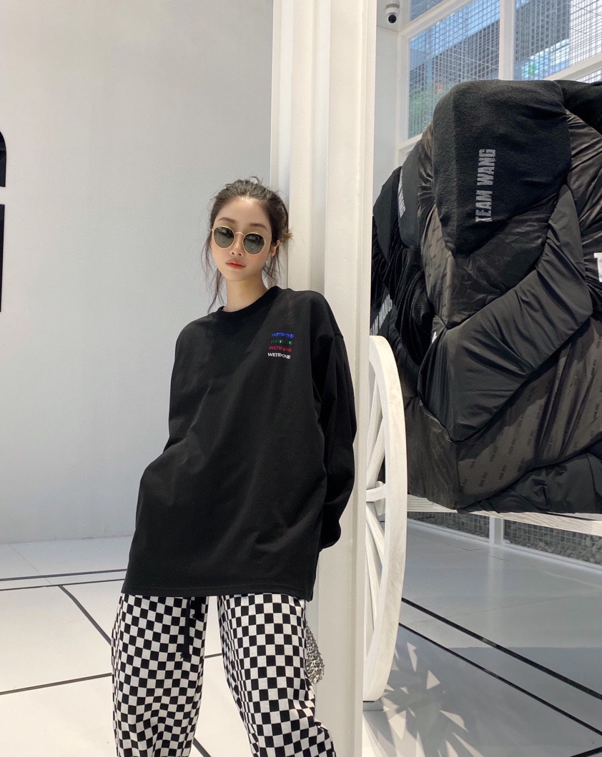 WE11DONE お買い得豊富な ウェルダン tシャツコピー 長袖 tシャツ 純綿トップス ダイヤモンド飾り ブラック_6