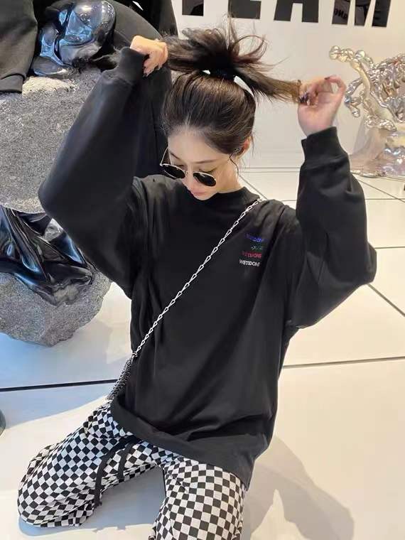 WE11DONE お買い得豊富な ウェルダン tシャツコピー 長袖 tシャツ 純綿トップス ダイヤモンド飾り ブラック_8