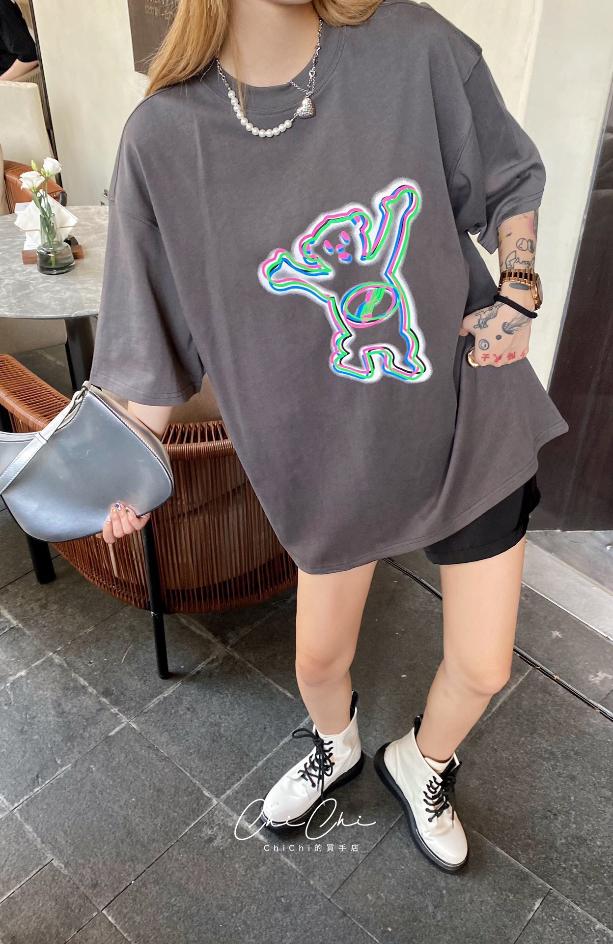 WE11DONE ウェルダン アパレルｎ級品 短袖 tシャツ 純綿トップス 熊プリント ファッション 人気品 グレイ_4
