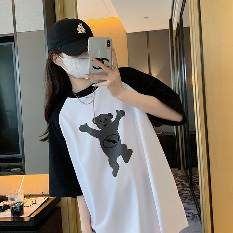 WE11DONE ウエルダンの意味激安通販 半袖 トップス 純綿tシャツ 熊プリント 夏新品 シンプル ブラック_2