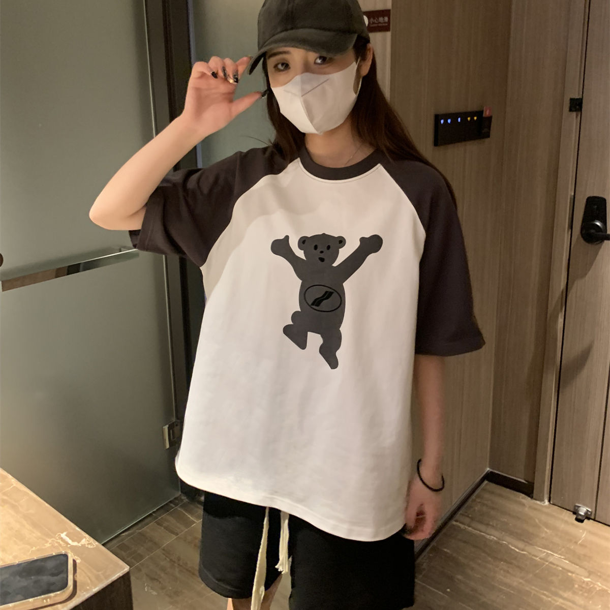 WE11DONE ウエルダンの意味激安通販 半袖 トップス 純綿tシャツ 熊プリント 夏新品 シンプル ブラック_6