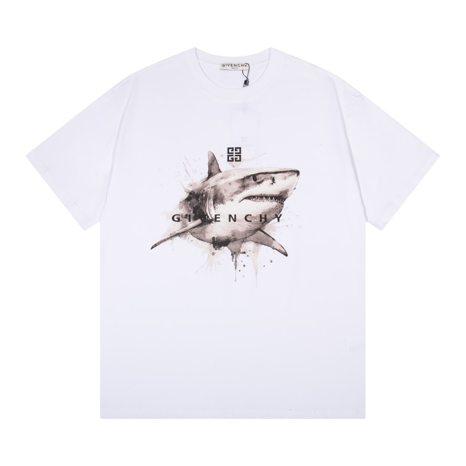 お買い得大人気 ジバンシィ服偽物 トップス tシャツ  短袖 サメプリント 柔らかい 純綿 カップル 目立つ！ホワイト_1