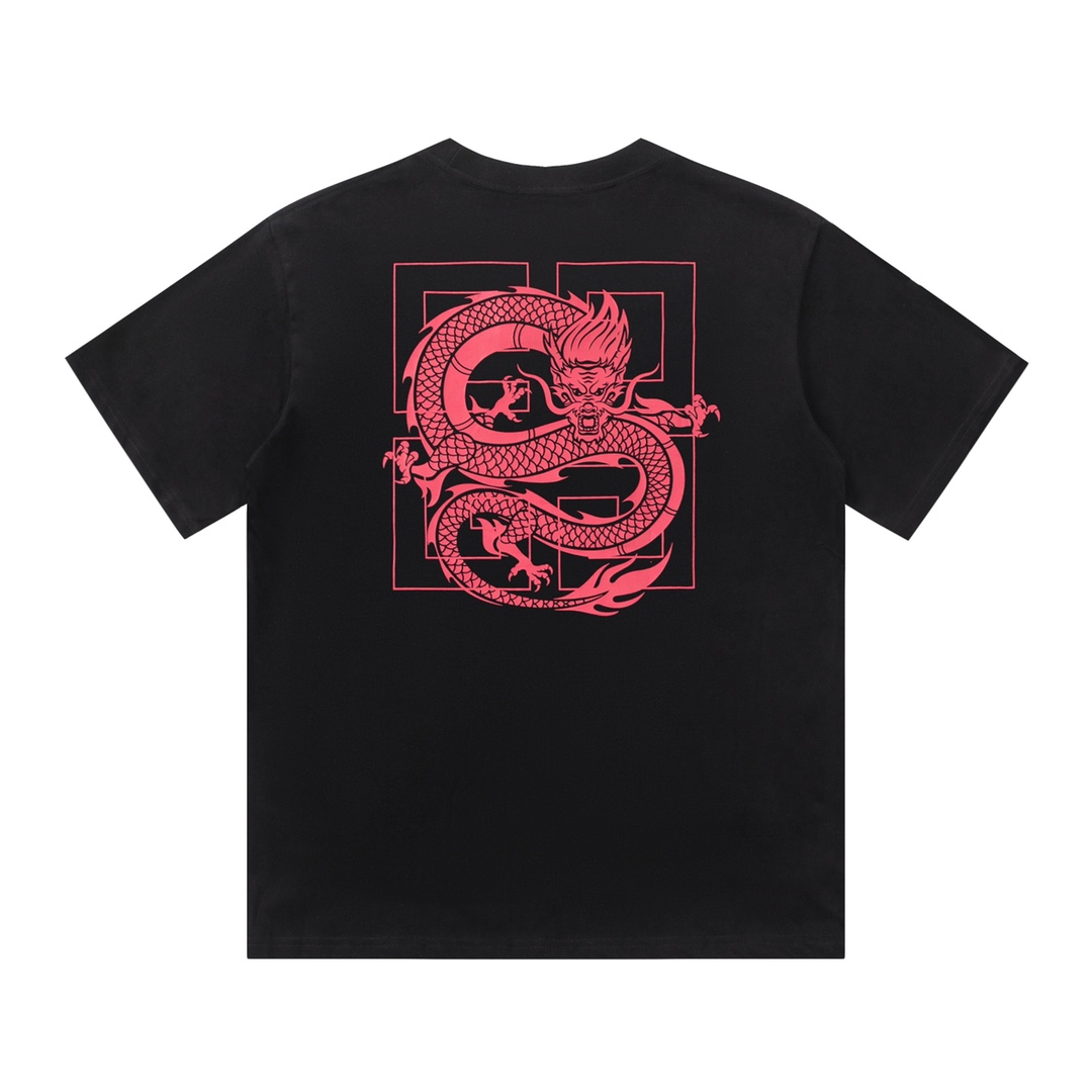 ジバンシィtシャツ偽物 大活躍 トップス tシャツ 人気品 半袖 龍プリント 純綿 柔らかい ファッション ブラック_2