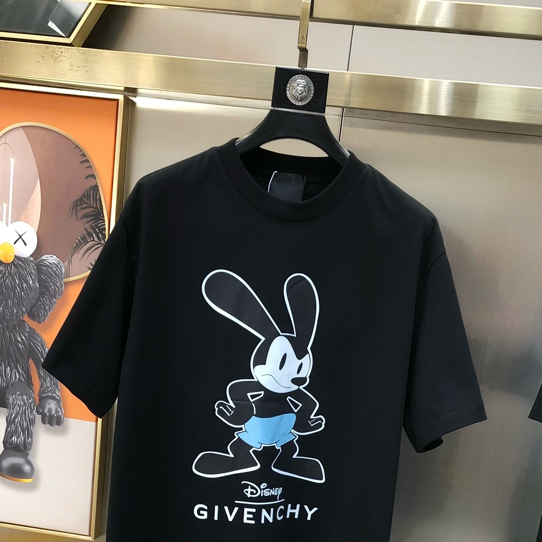 超激得新品 ジバンシィ ティーシャツスーパーコピー  シンプル 人気品 トップス 純綿 兎プリント 半袖 メンズ ブラック_2
