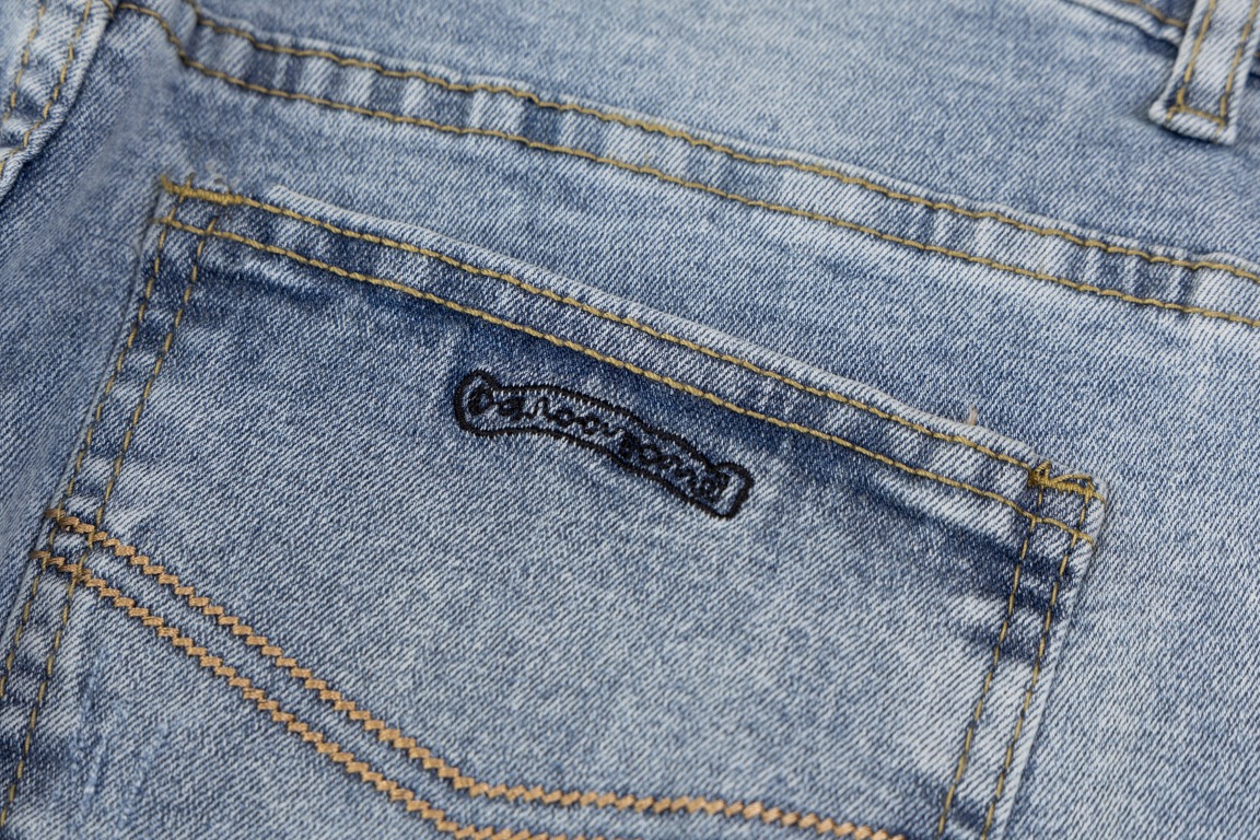 クロムハーツの服激安通販 ジンーズ 筒形ズボン 刺繍 ゆったり デニム カジュアルパンツ 男女兼用 ブルー_4
