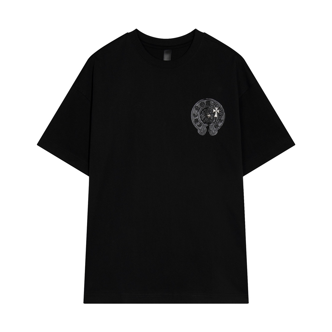 レディース クロムハーツtシャツ偽物 トップス 純綿 柔らかい 激安品 夏服 シンプル レザーロゴ 人気新作 ブラック_2
