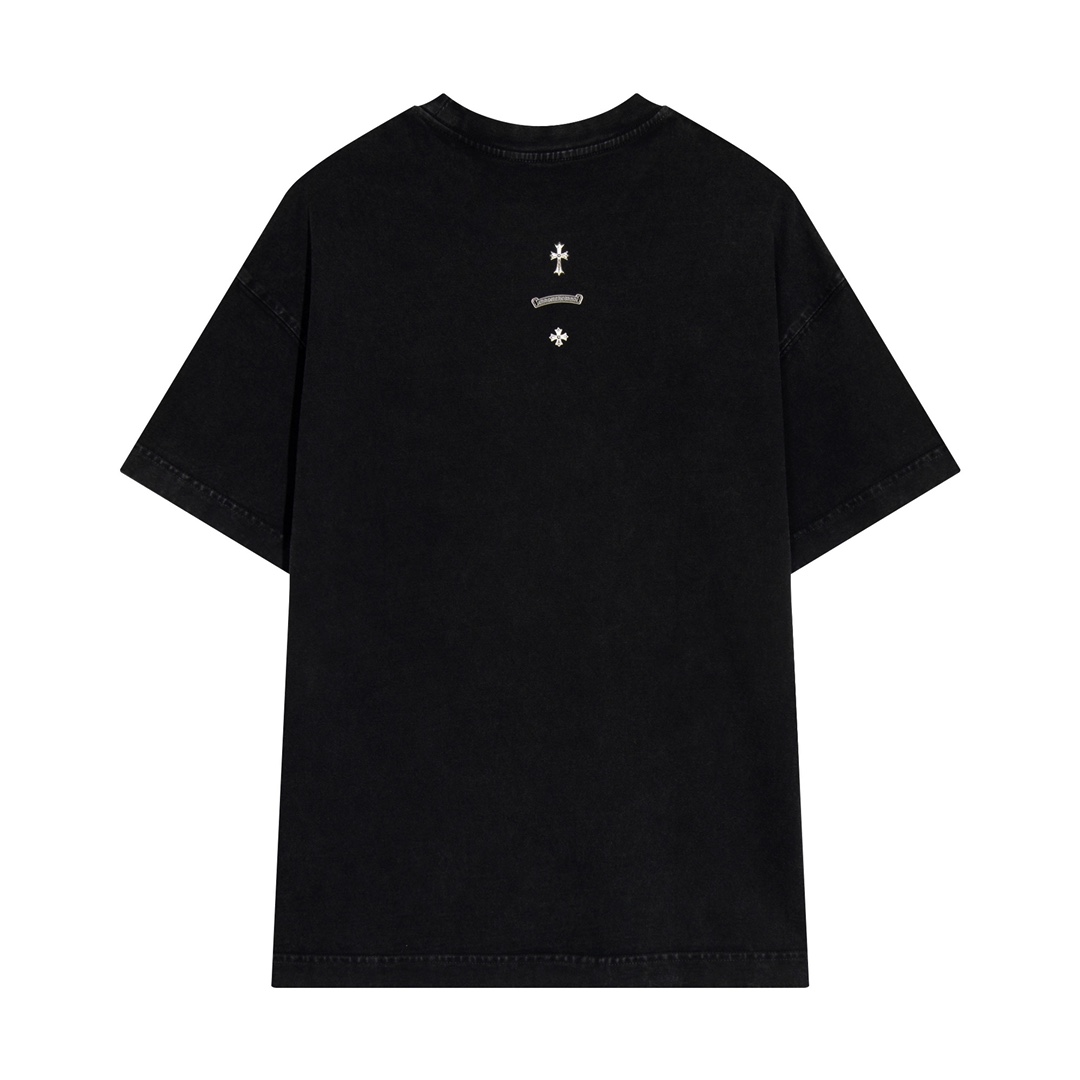 爆買い大得価 クロムハーツtシャツサイズ感コピー トップス 純綿 柔らかい シンプル 十字架飾り ファッション 人気 ブラック_3
