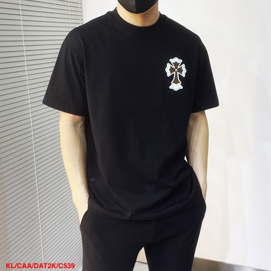 超レア激得 クロムハーツ tシャツ 生地偽物 トップス 純綿 半袖 十字架プリント ファッション 大きいサイズ ブラック_1