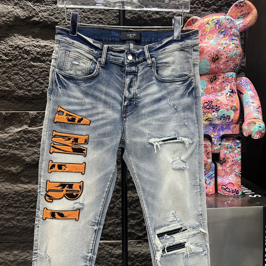 AMIRI ジーンズ エマール偽物 触り心地のいい デニムズボン ロゴ付き 美脚 パンツ 人気新作 ブルー_2