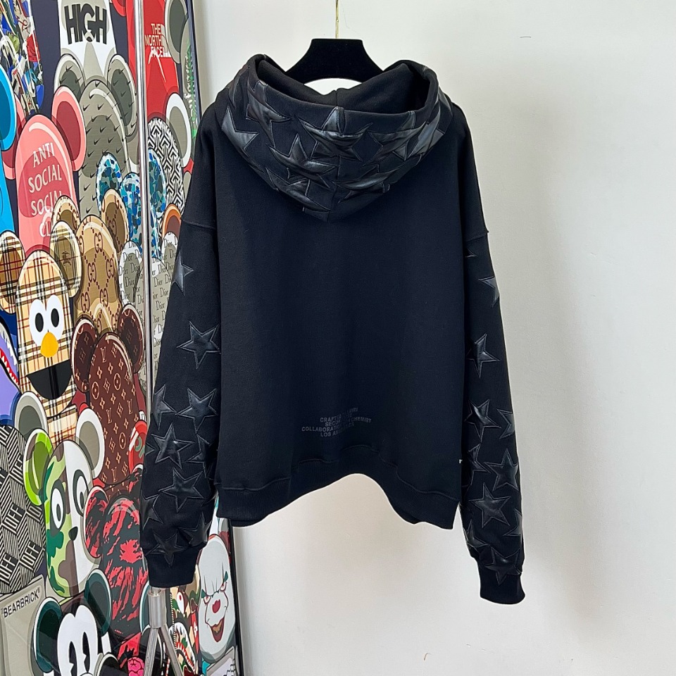 AMIRI 目立つ！アミリパーカー偽物 柔らかい レザー星満載 純綿 フード付き シンプル トップス メンズ メンズ 2色可選_3