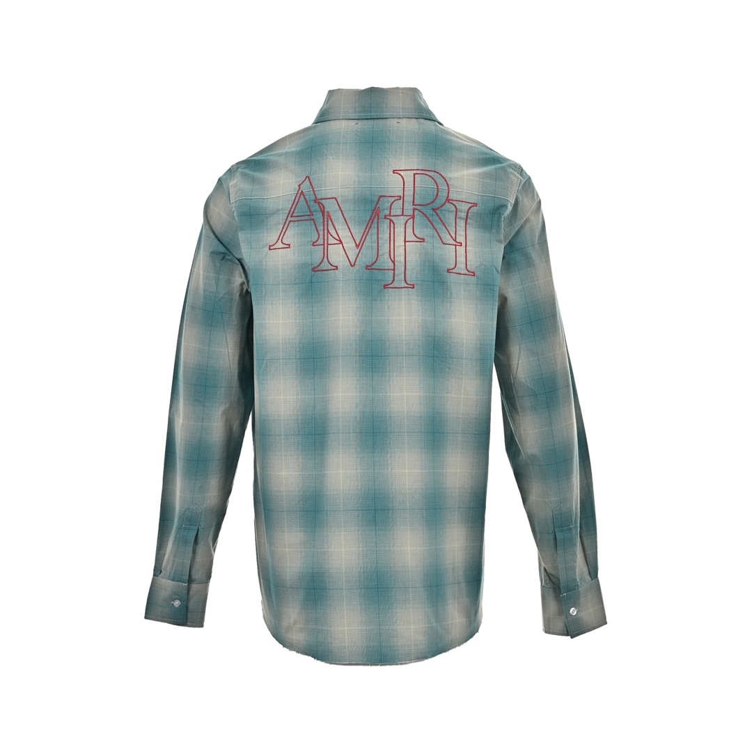 Amiri ミリロア服コピー 柔らかい 格子模様 シャツ ロゴプリント 純綿 シンプル トップス 男女兼用 ブルー_2