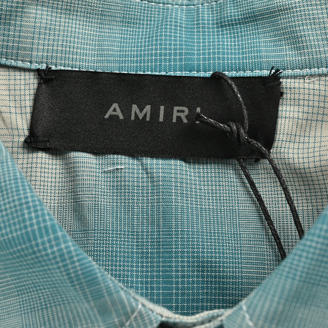 Amiri ミリロア服コピー 柔らかい 格子模様 シャツ ロゴプリント 純綿 シンプル トップス 男女兼用 ブルー_4