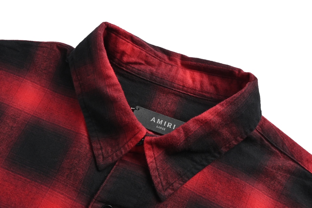 Amiri ミリロア公式ｎ級品 柔らかい 格子模様 シャツ ロゴプリント 純綿 シンプル トップス 男女兼用 レッド_4