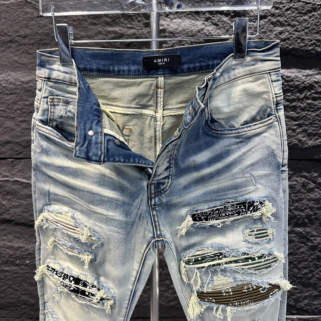AMIRI 大絶賛 8ジーンズ激安通販 デニム ズボン 美脚 パンツ ファッション シンプル 柔らかい コブラ刺繍 ブルー_3