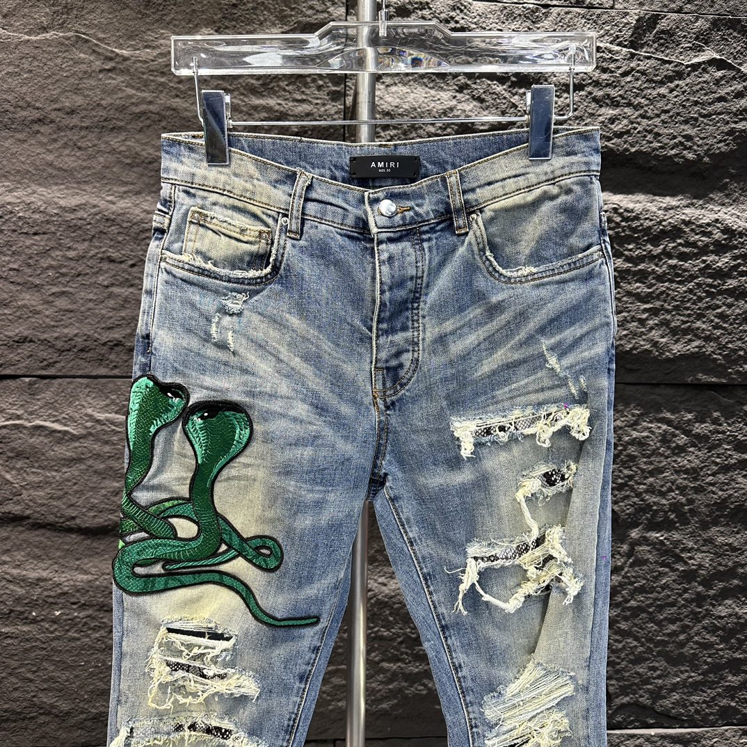 AMIRI 大絶賛 8ジーンズ激安通販 デニム ズボン 美脚 パンツ ファッション シンプル 柔らかい コブラ刺繍 ブルー_4