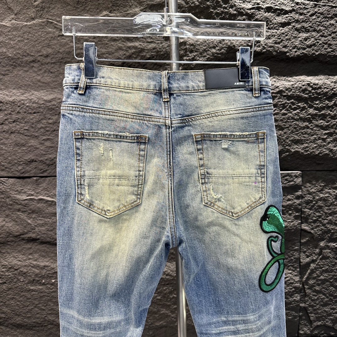 AMIRI 大絶賛 8ジーンズ激安通販 デニム ズボン 美脚 パンツ ファッション シンプル 柔らかい コブラ刺繍 ブルー_6