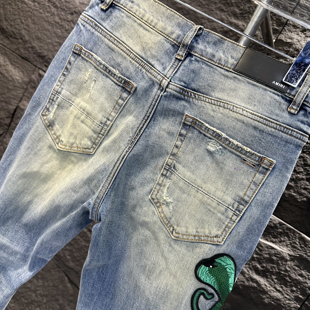 AMIRI 大絶賛 8ジーンズ激安通販 デニム ズボン 美脚 パンツ ファッション シンプル 柔らかい コブラ刺繍 ブルー_7