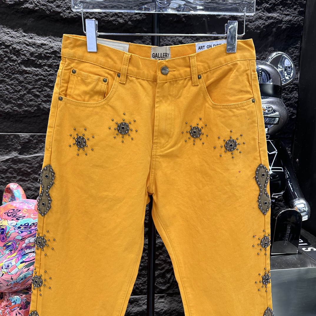 GALLERYDEPT 最前線2024 ズボン アメリカ英語偽物 デニム ジンーズ 筒形パンツ プリント 柔らかい シンプル イエロー_2