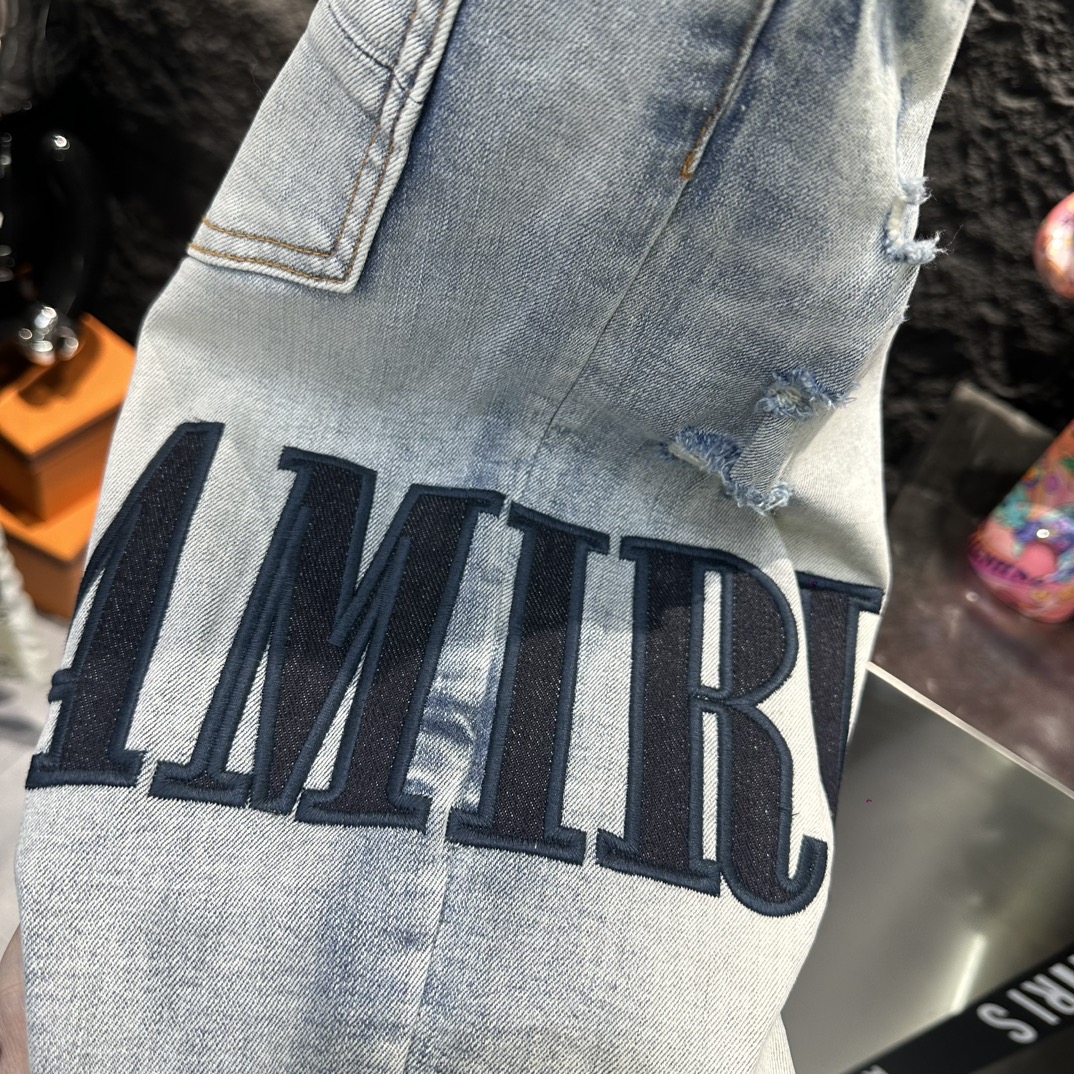 AMIRI 限定セール低価 ズボンスリットコピー デニム ジンーズ パンツ ロゴ刺繍 柔らかい 通学 ファッション ブルー_7