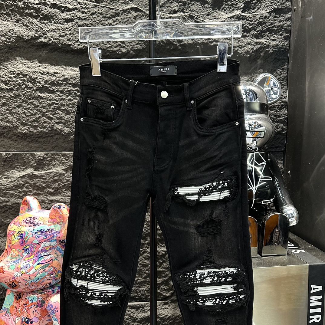 AMIRI 夏新作 ズボン染める激安通販 デニム 通学 芸術 ジンーズ パンツ ダメージを施し 大人気 ブラック_2