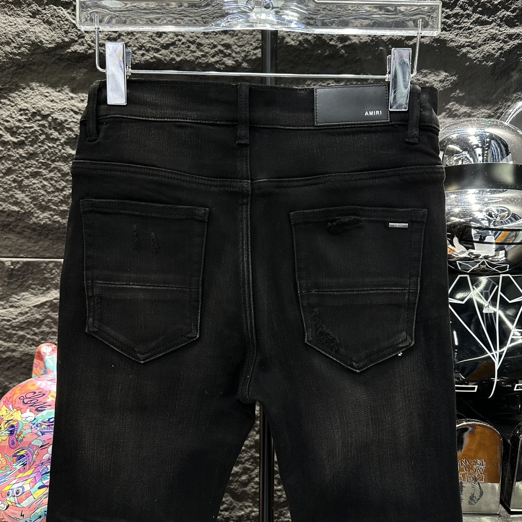 AMIRI 夏新作 ズボン染める激安通販 デニム 通学 芸術 ジンーズ パンツ ダメージを施し 大人気 ブラック_5
