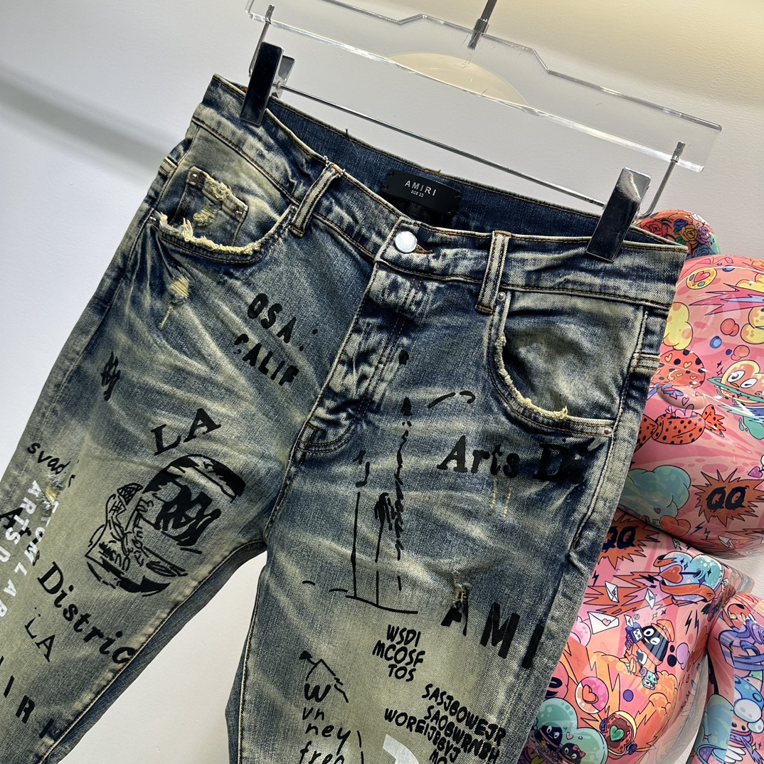 AMIRI チア ズボンＮ級品 デニム ジンーズ パンツ ダメージを施し ファッション 品質保証 柔らかい グレイ_3