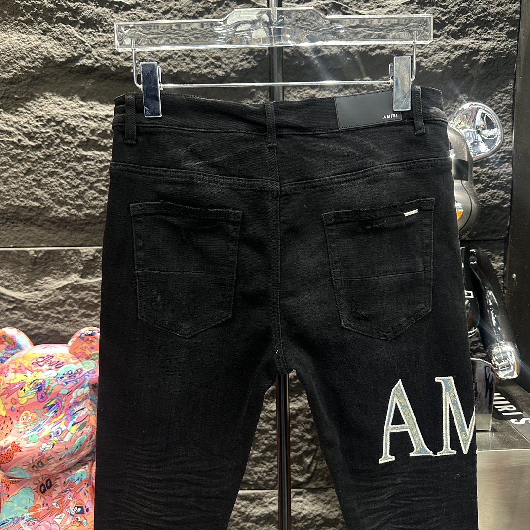 AMIRI グラミチズボンコピー デニム ジンーズ パンツ ロゴプリント シンプル ファッション 高級感 柔らかい ブラック_4
