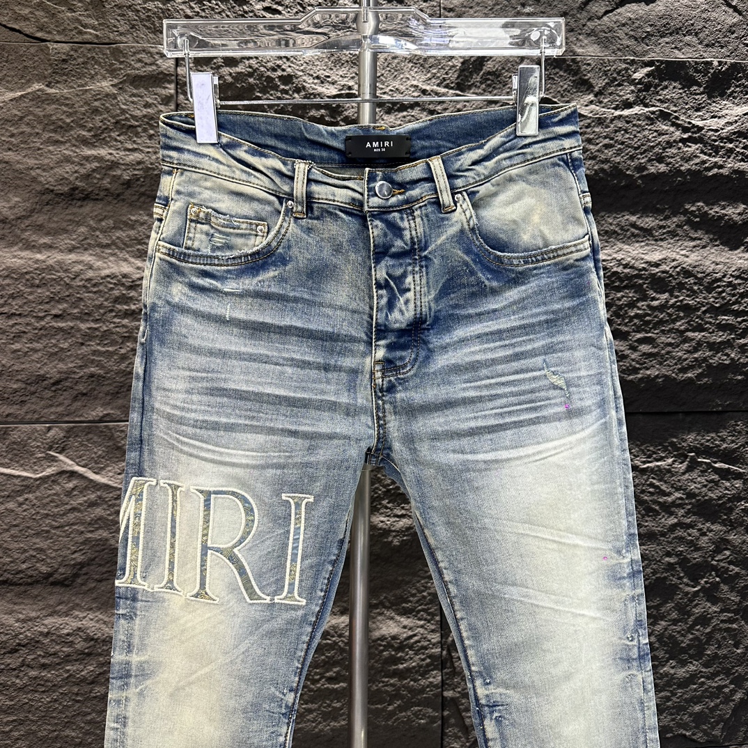 AMIRI ズボンのテカリスーパーコピー デニム 柔らかい ジンーズ パンツ シンプル ファッション 高級感 ブルー_2