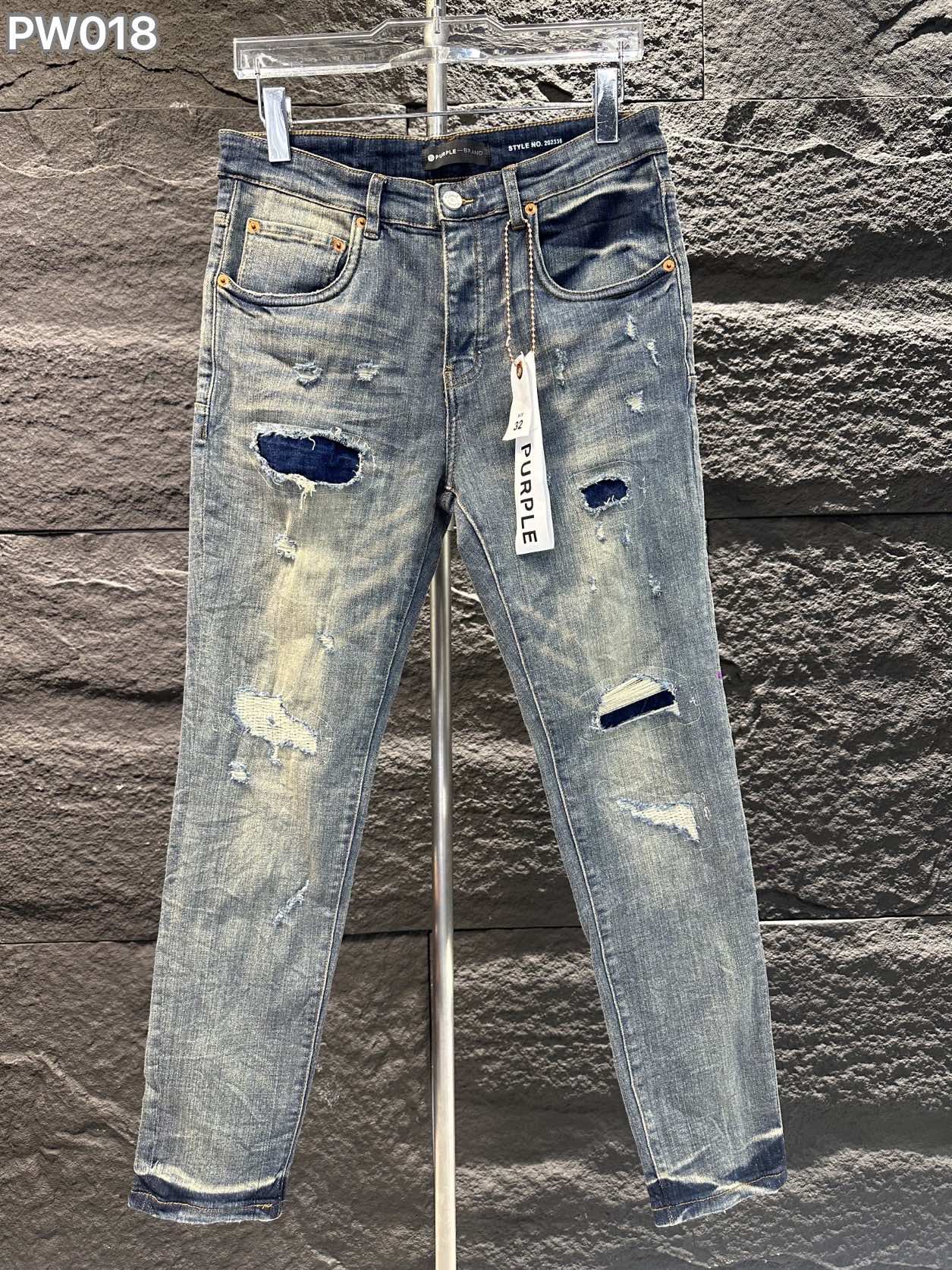 purple brand 限定販売 最高品質 ズボンワタリとは偽物 デニム 柔らかい ジンーズ パンツ ダメージを施し ブルー_1