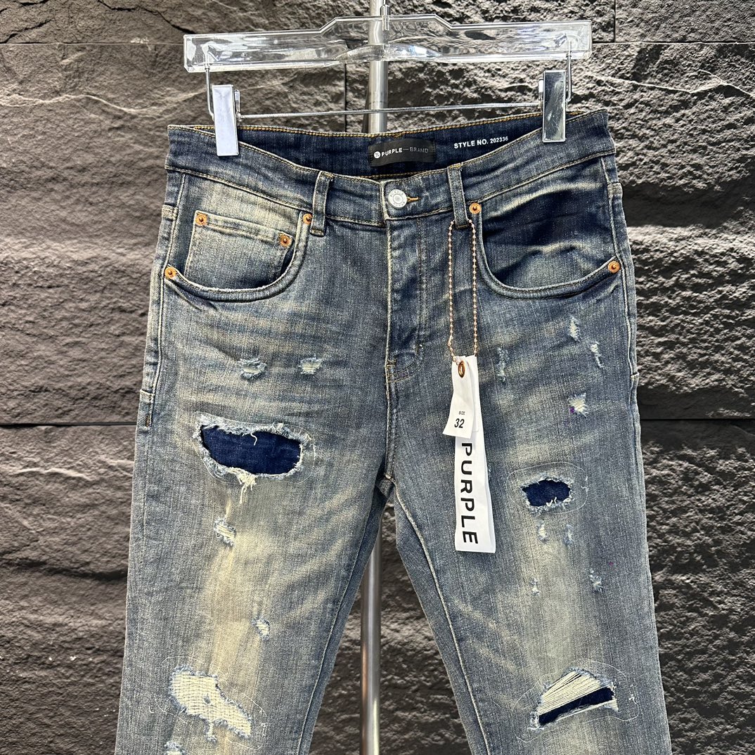 purple brand 限定販売 最高品質 ズボンワタリとは偽物 デニム 柔らかい ジンーズ パンツ ダメージを施し ブルー_2