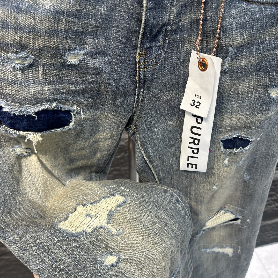 purple brand 限定販売 最高品質 ズボンワタリとは偽物 デニム 柔らかい ジンーズ パンツ ダメージを施し ブルー_4