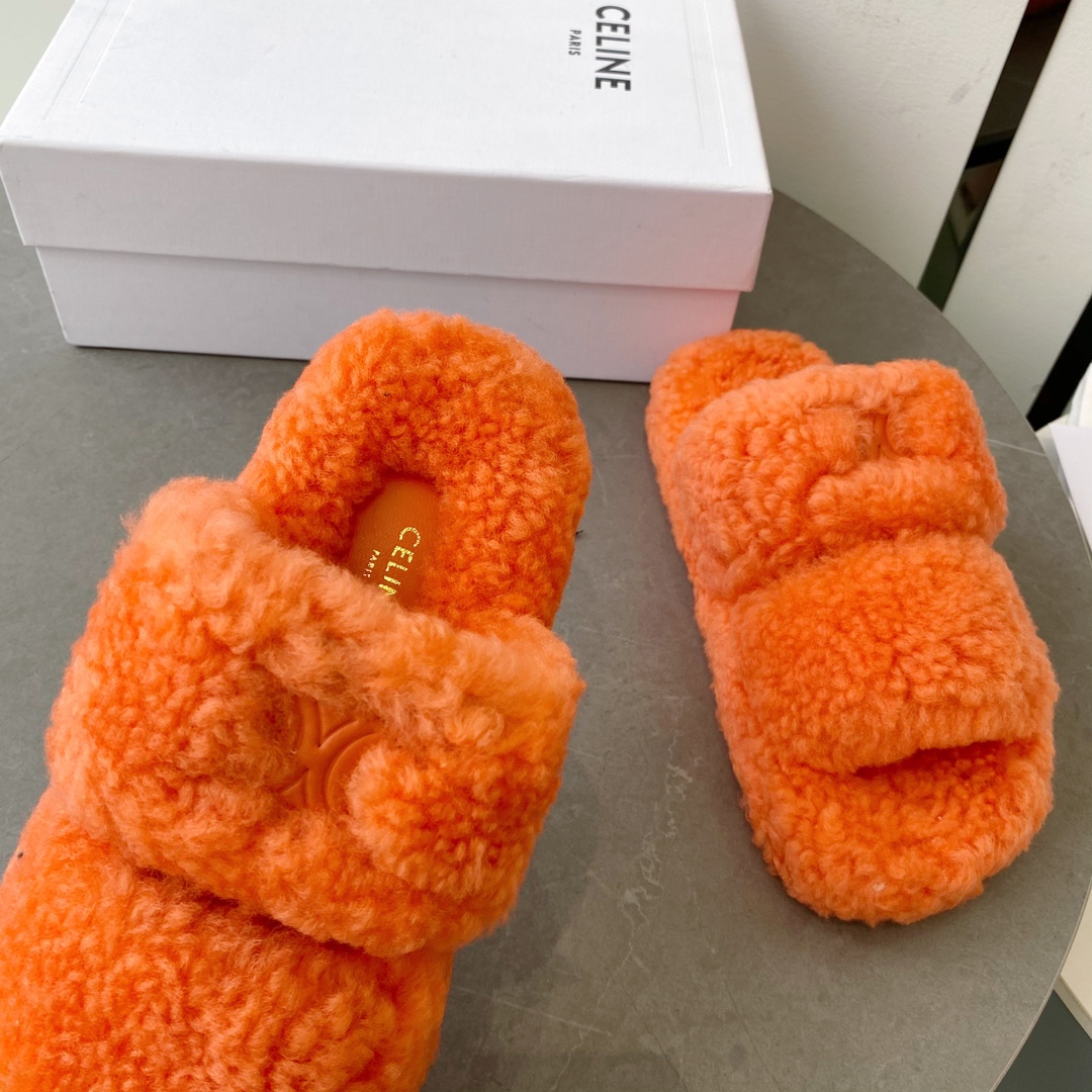 セリーヌ 激安通販 スーパーコピー サンダル ウール オレンジ 秋冬用 暖かい ふわふわ 可愛い_3