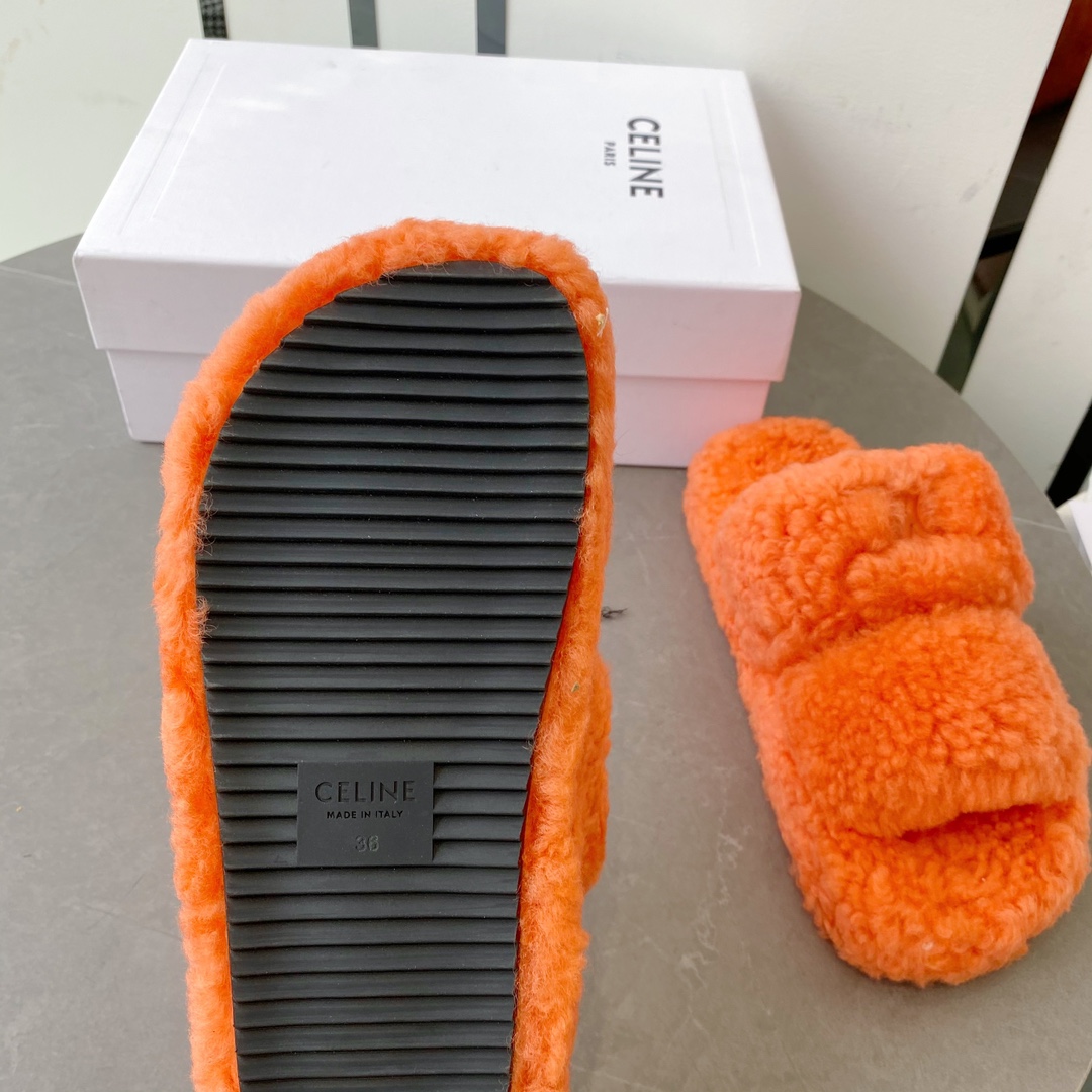 セリーヌ 激安通販 スーパーコピー サンダル ウール オレンジ 秋冬用 暖かい ふわふわ 可愛い_4