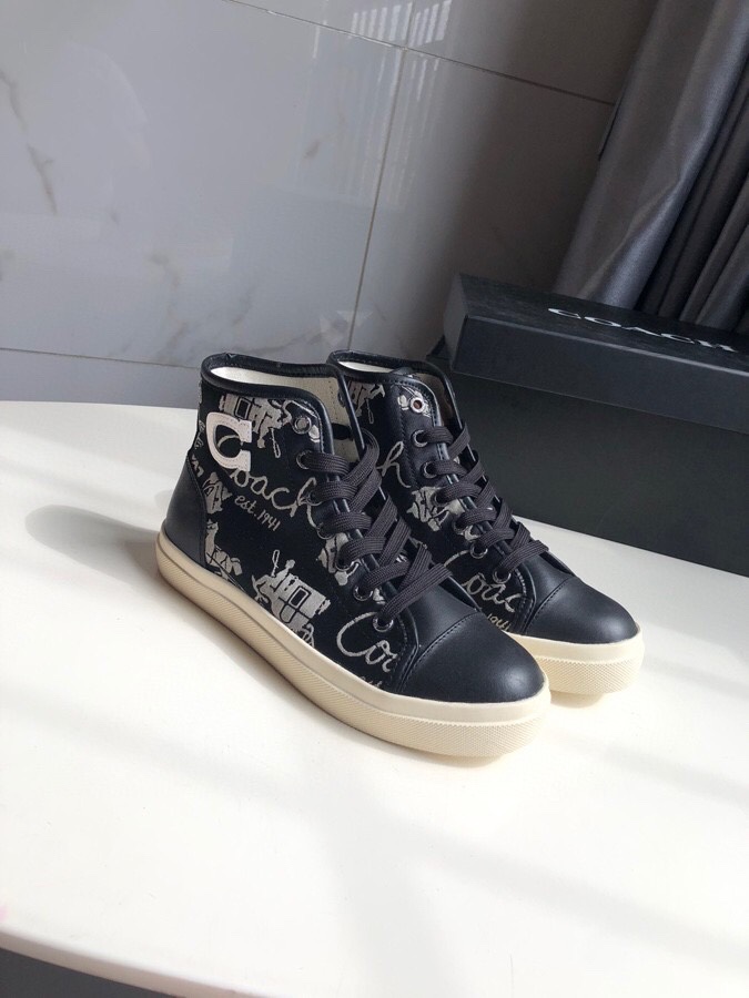 COACHコーチ革靴Ｎ級品 バスケットシューズ ハイカット 通気性 防滑底 スニーカー 履きやすく 花柄 ファッション ブラック_1