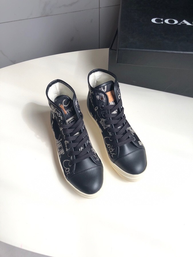 COACHコーチ革靴Ｎ級品 バスケットシューズ ハイカット 通気性 防滑底 スニーカー 履きやすく 花柄 ファッション ブラック_2