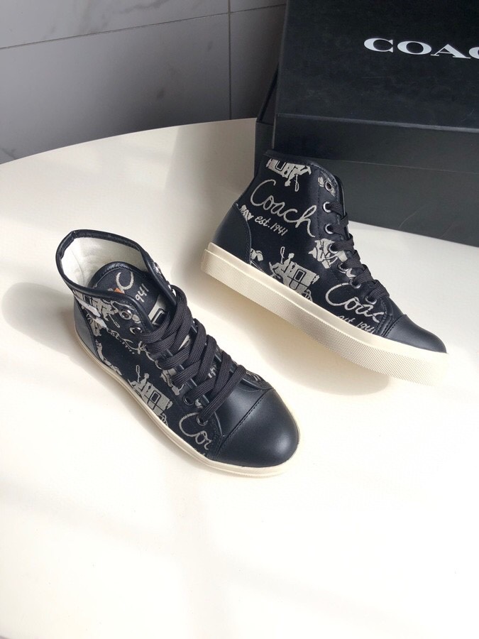 COACHコーチ革靴Ｎ級品 バスケットシューズ ハイカット 通気性 防滑底 スニーカー 履きやすく 花柄 ファッション ブラック_3