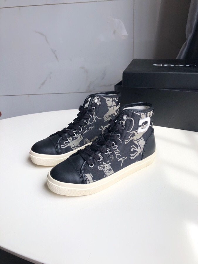 COACHコーチ革靴Ｎ級品 バスケットシューズ ハイカット 通気性 防滑底 スニーカー 履きやすく 花柄 ファッション ブラック_4