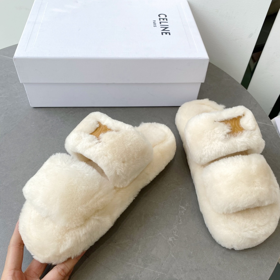 セリーヌ CELINE限定 スーパーコピー サンダル ウール ベージュ 秋冬用 暖かい ふわふわ 可愛い_2