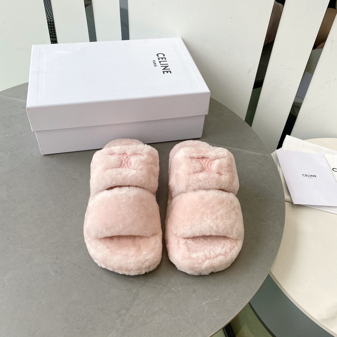 セリーヌ 激安通販 スーパーコピー サンダル ウール ピンク 秋冬用 暖かい ふわふわ 可愛い_1