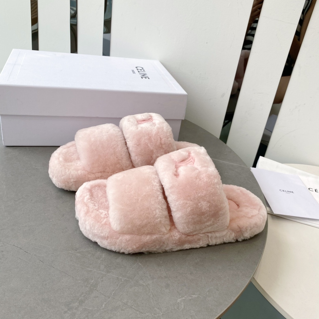 セリーヌ 激安通販 スーパーコピー サンダル ウール ピンク 秋冬用 暖かい ふわふわ 可愛い_2