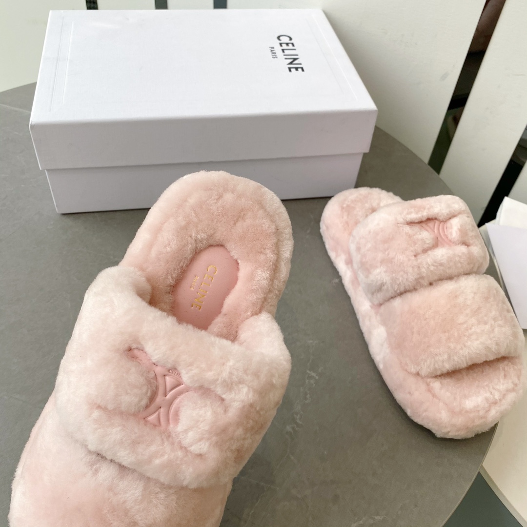 セリーヌ 激安通販 スーパーコピー サンダル ウール ピンク 秋冬用 暖かい ふわふわ 可愛い_3