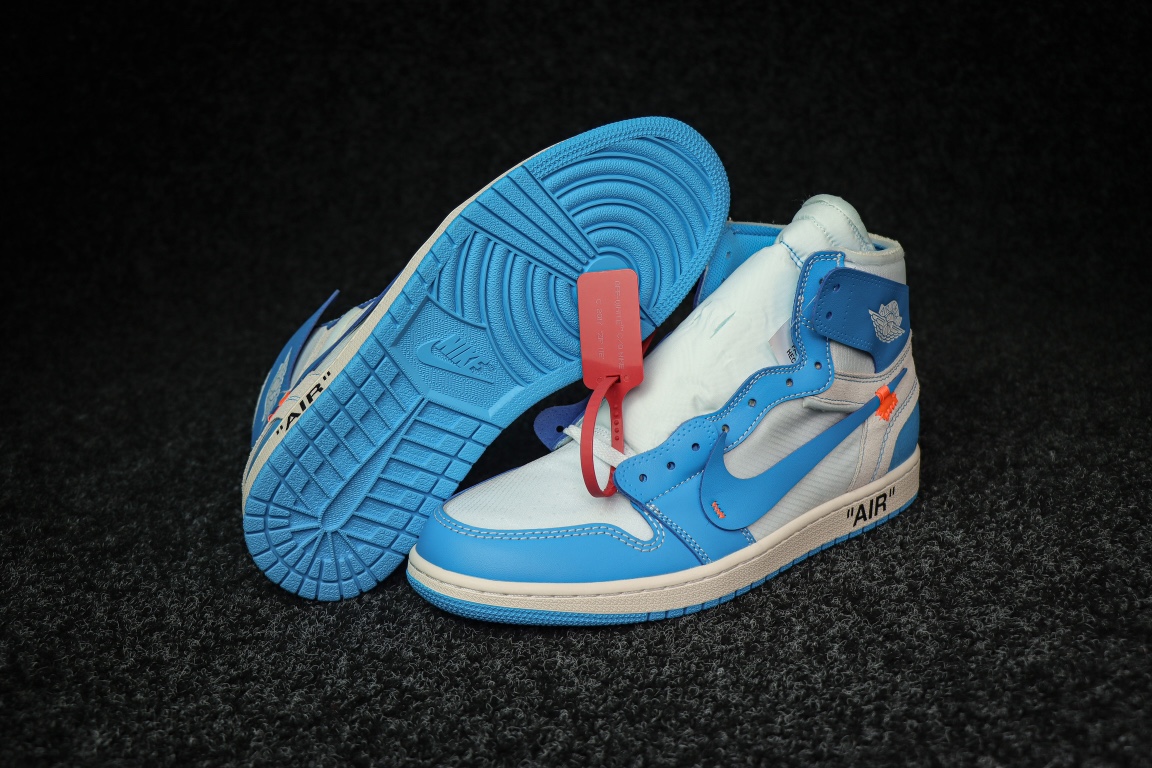 OFFWHITEオフホワイト シューズＮ級品 目立つ!スニーカー 運動 ランニング Air Jordan 1 x Off Whiteコラボ ブルー_1