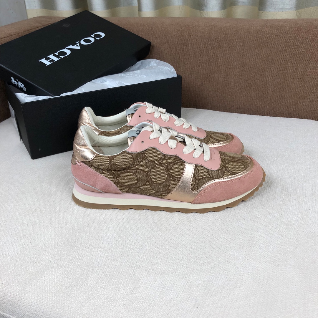 COACHコーチサコッシュレディース偽物 スポーツシューズ 通気性いい 運動 ランニング 人気品 シンプル レザー ピンク_3