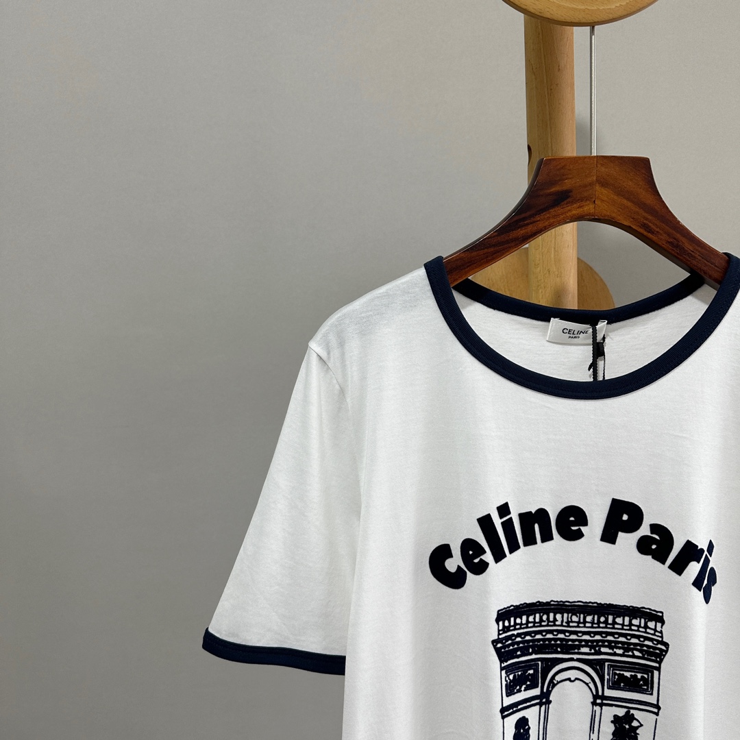 celineセリーヌ アロハ シャツコピー トップス tシャツ 半袖 純綿 プリント 人気定番 柔らかい ホワイト_3