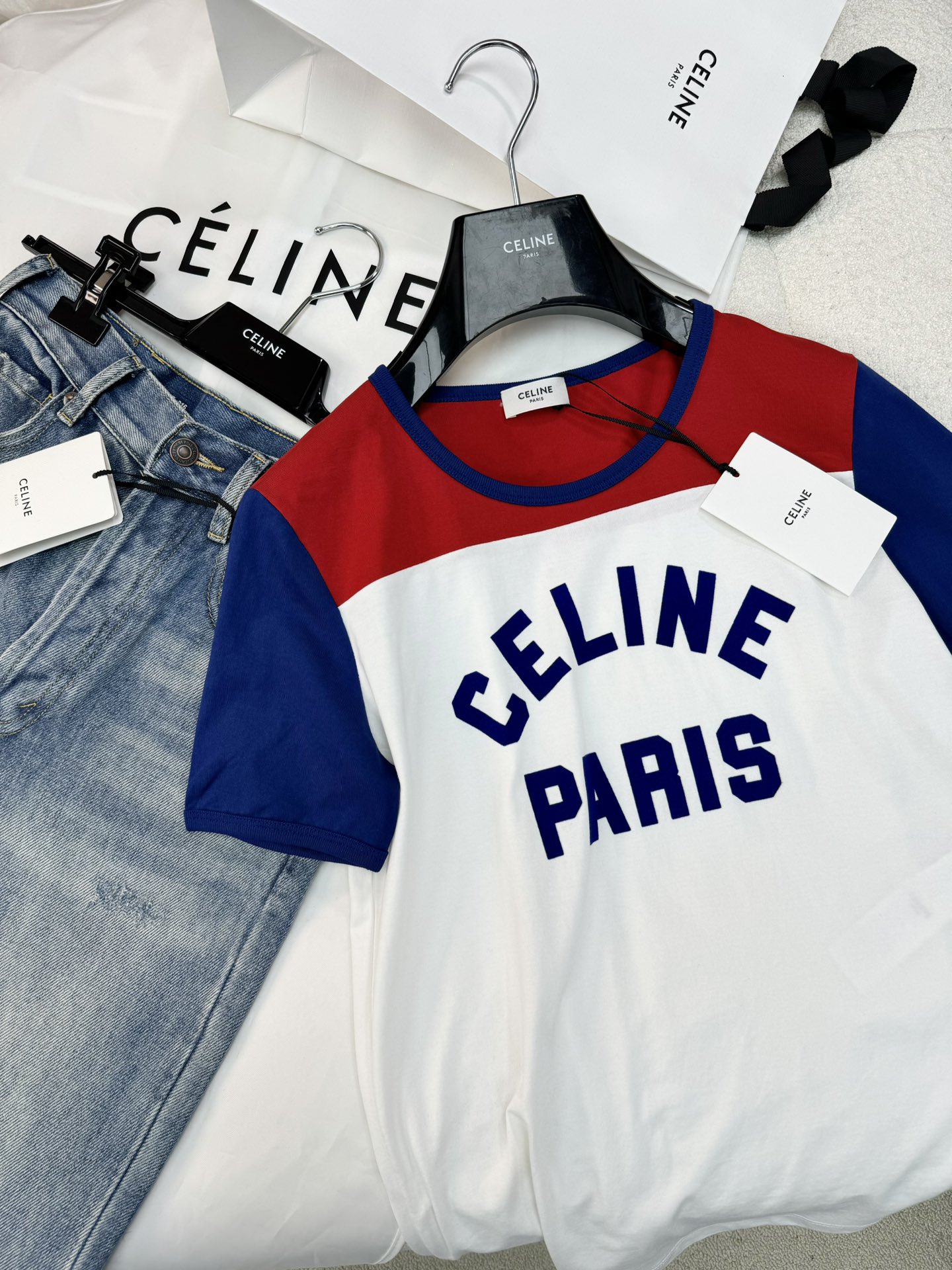 celineセリーヌ ボーダー トップスＮ級品 トップス 半袖 純綿 tシャツ シンプル 夏 ファッション 日常 ホワイト_1