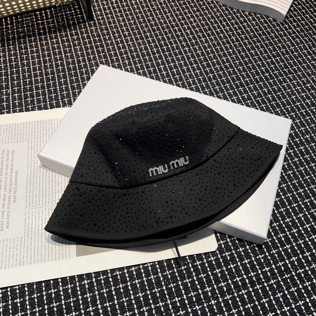 キャップ ミュウミュウコピー バケットハット 漁師帽 ダイヤモンド飾り 柔らかい 春夏新品 日焼け止め ブラック_3