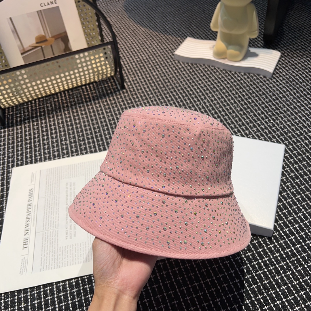 ミュウミュウ キャップ サイズ感激安通販 バケットハット 漁師帽 ダイヤモンド飾り 柔らかい 春夏新品 日焼け止め ピンク_1