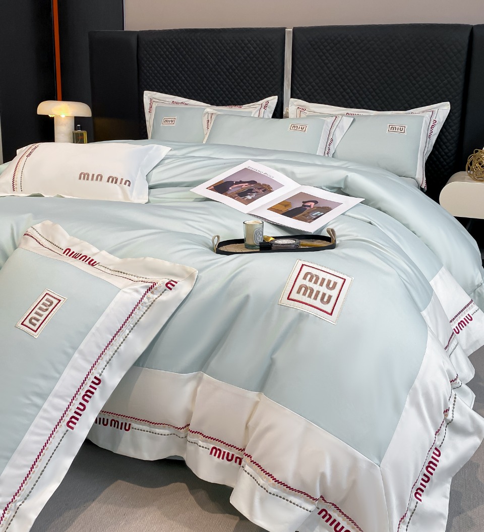 ミュウ ミュウカバーＮ級品 寝具カバーセット おしゃれ フリル付き 掛け布団カバー ベッドカバー 枕カバー 4点セット ブルー_3
