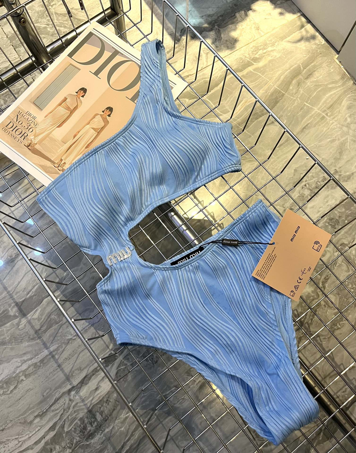ミュウミュウ風偽物 レディース レトロ コレクション 水着 ワンピース ツイスト セクシー おしゃれ ブルー_5