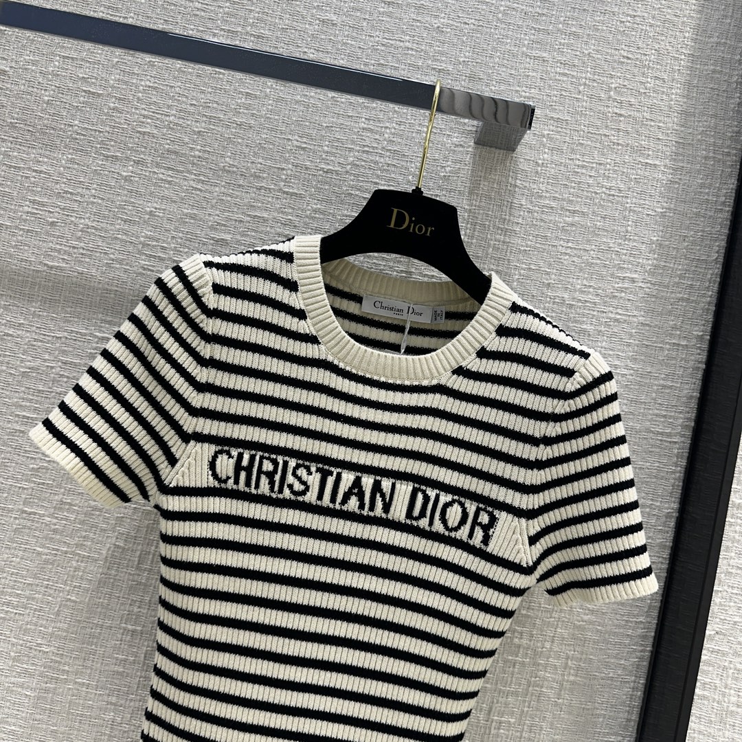 藤原聡 ディオールtシャツ激安通販 短袖 トップス 純綿 縞模様 シンプル 刺繍 ロゴプリント 大人気 ブラック_2